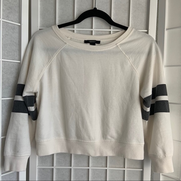 forever 21 varsity stripe white cropped sweatshirt - Picture 6 of 7